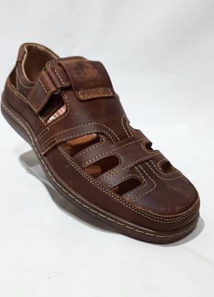 Мужские кожаные туфли летние, прошитые bastion (бастион) на липучке коричневые2 фото