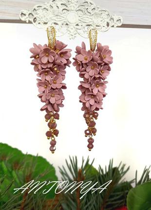 Сережки з квітами, довгі сережки кольору лаванди, сережки грона лавандові англійський замок4 фото