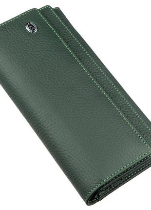 Класичний жіночий гаманець з візитницею st leather 18949 зелений1 фото