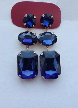 Роскошные серьги сережки шандельеры гвоздики mya италия с сапфировыми кристаллами