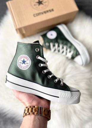 Кеды женские конверс converse all star high green fur1 фото