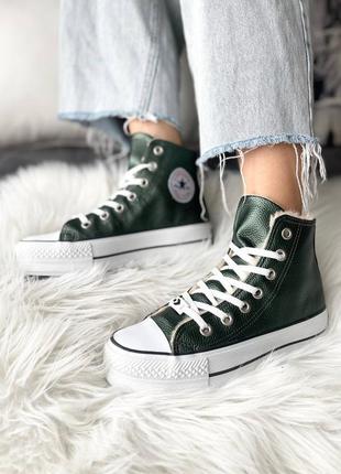 Кеды женские конверс converse all star high green fur4 фото