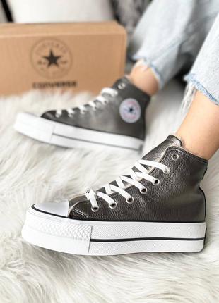 Кеды женские конверс converse all star high silver fur4 фото