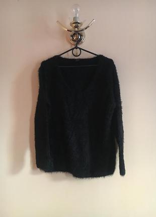 Батал большой размер тёплый мягкий чёрный свитер свитерок джемпер пуловер травка