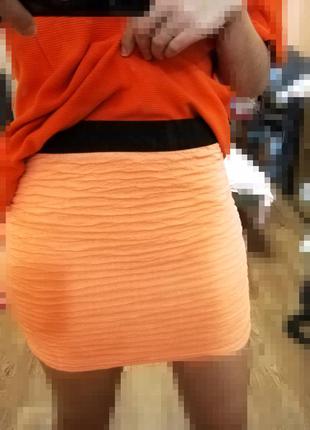 Юбка tally weijl мини яркая оранжевая женская короткая неоновая облегающая резинка1 фото