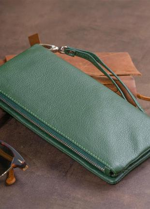 Гаманець-клатч зі шкіри з кишенею для мобільного st leather 19308 зелений7 фото