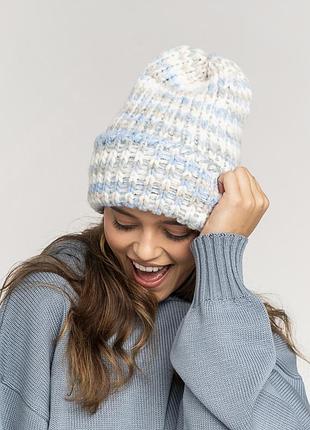 Об'ємна подовжена жіноча шапка fusion від loman! польща!