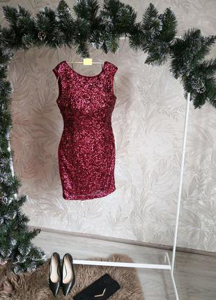 Бордовое платье, блестящие пайетки вышитые узорами.1 фото