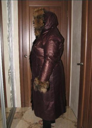 Кожаное, женское пальто в хорошем состоянии, 52 размер лисица/енот2 фото