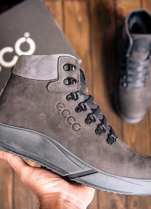 Зимние кожаные спортивные ботинки на меху ecco nubuck grey1 фото