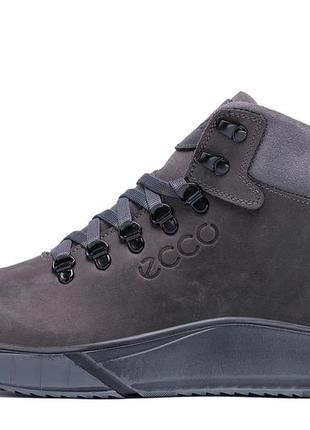 Зимние кожаные спортивные ботинки на меху ecco nubuck grey5 фото