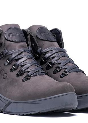 Зимние кожаные спортивные ботинки на меху ecco nubuck grey7 фото