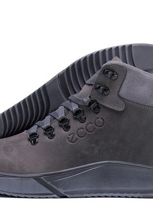 Зимние кожаные спортивные ботинки на меху ecco nubuck grey8 фото