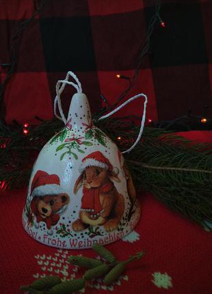 Есклюзив большой керамический колокольчик ручная работа новый год 🦉🐰 🐿️ дзвоник