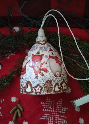 Эксклюзив! большой колокольчик ручная работа новый год снежинки дзвоник керамика...