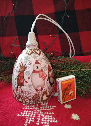 Эксклюзив! большой колокольчик ручная работа новый год снежинки дзвоник керамика...