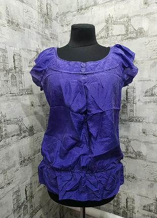 Сиреневая тоненькая блуза с резинкой на поясе1 фото