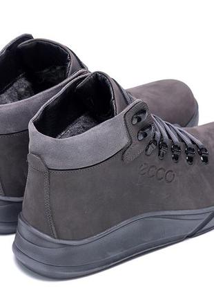 Зимние кожаные кроссовки на меху ecco nubuck grey9 фото