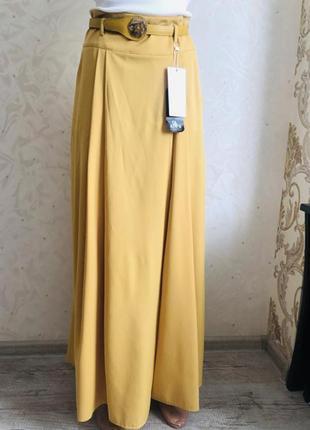 Шикарные модные горчичные крутые палаццо брюки широкие красивенные красивые юбка-брюки4 фото