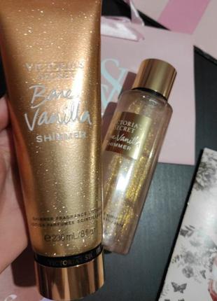 Идея для подарка 🎀 парфумированный набор спрей+лосьон с шимером bare vanilla shimmer 💕victorias secret виктория сикрет вікторія сікрет оригинал2 фото