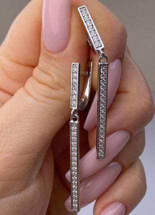 Серебряные серьги,925 проба, дорожка камней