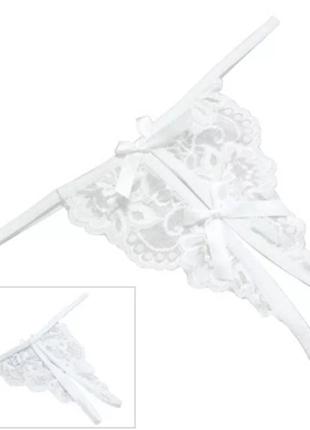 Эротические белые трусики женские с разрезом - 42-46 размер, (на резинке, тянутся)2 фото