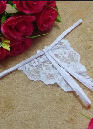 Эротические белые трусики женские с разрезом - 42-46 размер, (на резинке, тянутся)1 фото