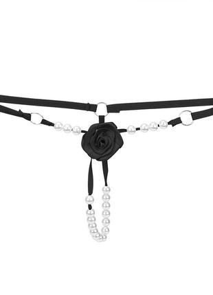 Еротичні чорні стрінги з перлами - розмір універсальний (на резинці), 15% нейлон, 85% поліестер6 фото
