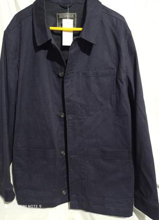 Т24. нова бавовняна куртка темно синя довга натуральна сорочкового типу