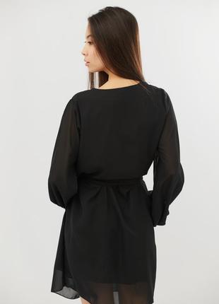 Черное короткое платье из шифона с рукавами10 фото