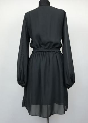 Черное короткое платье из шифона с рукавами4 фото