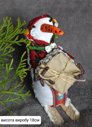 Ексклюзивний новорічний декор. сніговик. ручна робота. 18-20см висота8 фото