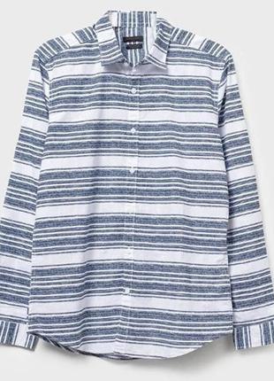 Белая мужская рубашка lc waikiki/лс вайкики в синюю полоску