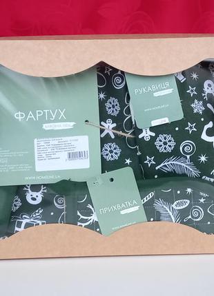 Подарочный набор новый год, фартук скатерть полотенце рукавичка прихватка скатерть фартух новий рік набор новогодний скатертина святкова