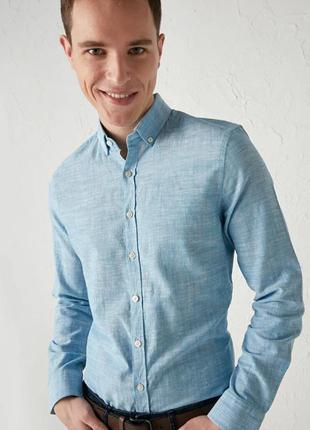 Голубая мужская рубашка lc waikiki/лс вайкики с белой пуговицей на воротнике2 фото