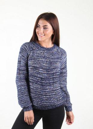 Теплий зимовий жіночий светр з кольорової в'язки, темно-синій 42-48