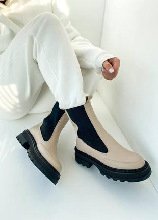 Жіночі зимові черевики челсі натуральна шкіра всередині хутро високі6 фото