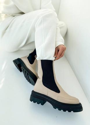 Жіночі зимові черевики челсі натуральна шкіра всередині хутро високі5 фото