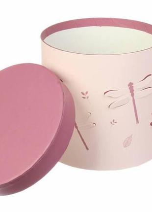 Набір круглих подарункових коробок "стрекоза" рожевих (комплект 3 шт)2 фото