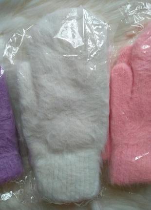 Варежки, рукавицы, перчатки, ангора, двойные, теплые, зима, 4 цвета , зима3 фото