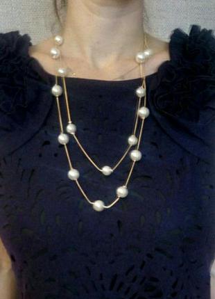 Тренд ожерелье колье две цепочки жемчуг2 фото