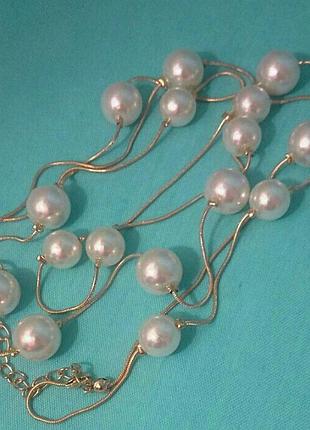 Тренд ожерелье колье две цепочки жемчуг3 фото