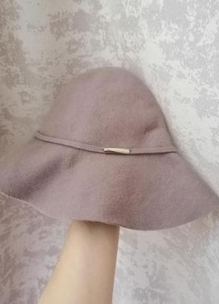 Шляпа шерстяная лиловая пудровая фиолетовая розовая тёплая с полями accessorize