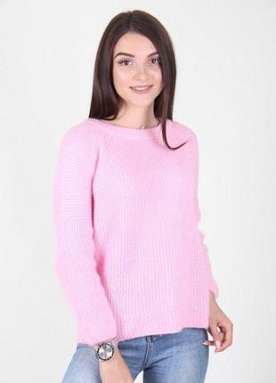 Розовый вязаный женский свитер для девушки маленького размера 42-46