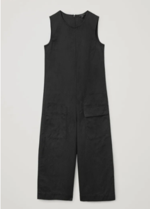 Wide-leg organic cotton-linen jumpsuit - washed black