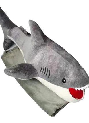 Игрушка-подушка акула с пледом 3 в 1 серый