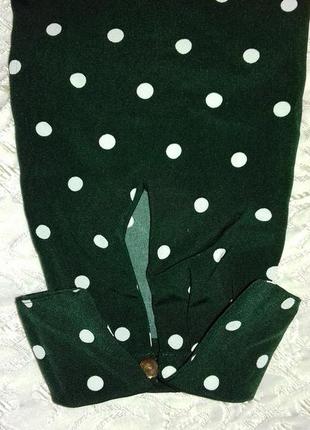 Темно-зелене плаття в горошок з довгими рукавами / сукня в горох6 фото