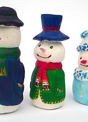 Статуетки фігурки сніговики сім'я сніговиків дерево різьба ручний розпис2 фото