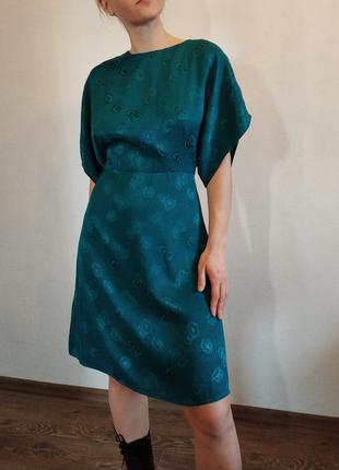 Платье зеленое синее до колена мини трапеция атлас вискоза s m миди4 фото