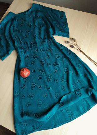 Платье зеленое синее до колена мини трапеция атлас вискоза s m миди2 фото